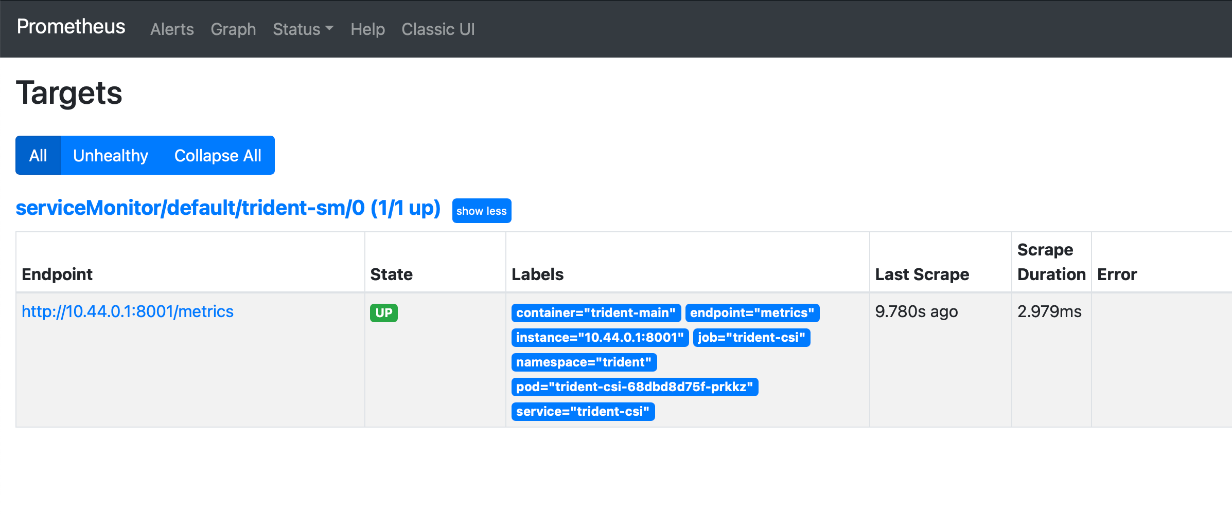 Prometheus Web Interface Screenshot