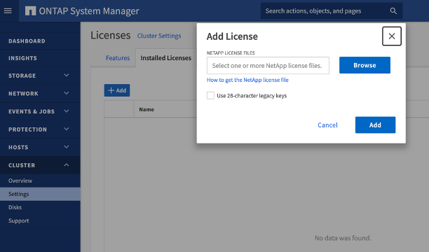 ONTAP System Manager License prompt