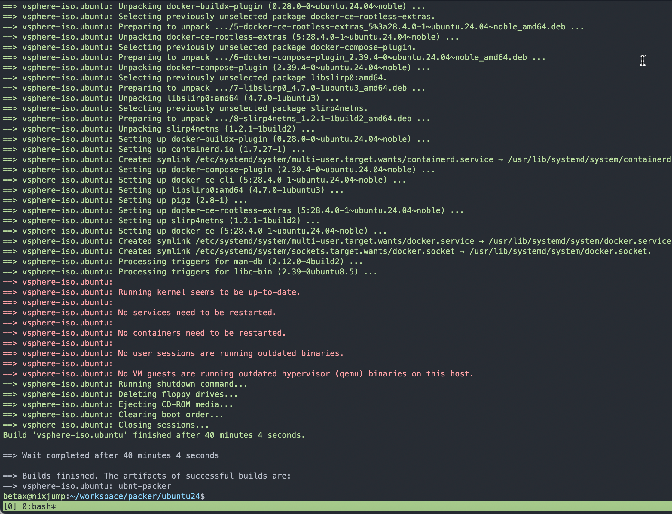 Packer progress in terminal